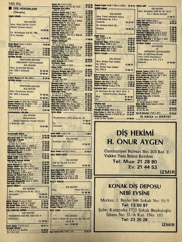 İzmir 1982-1983 Meslek Reklam İlanı Efemera S139 - Resim 2