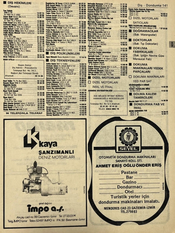 İzmir 1982-1983 Meslek Reklam İlanı Efemera S141 ürün görseli