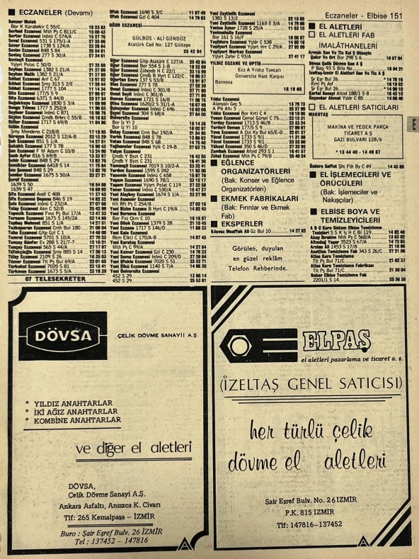 İzmir 1982-1983 Meslek Reklam İlanı Efemera S151 ürün görseli