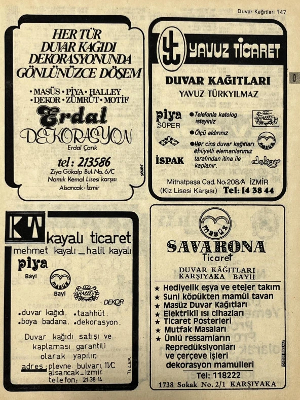 İzmir 1982-1983 Meslek Reklam İlanı Efemera S147 ürün görseli