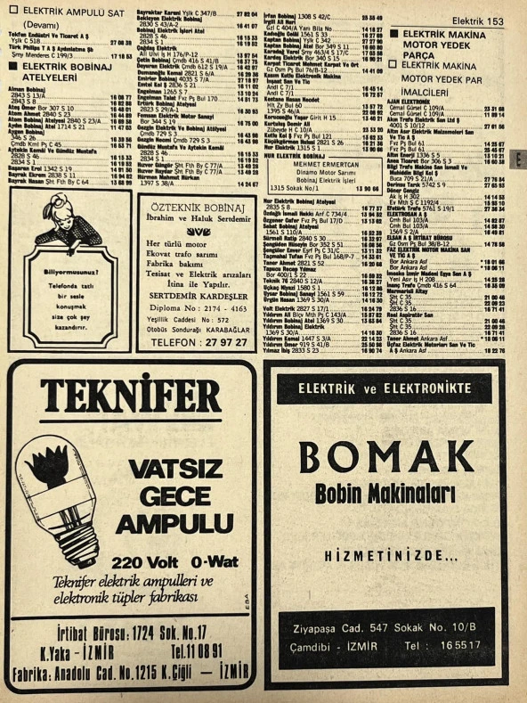 İzmir 1982-1983 Meslek Reklam İlanı Efemera S153 ürün görseli