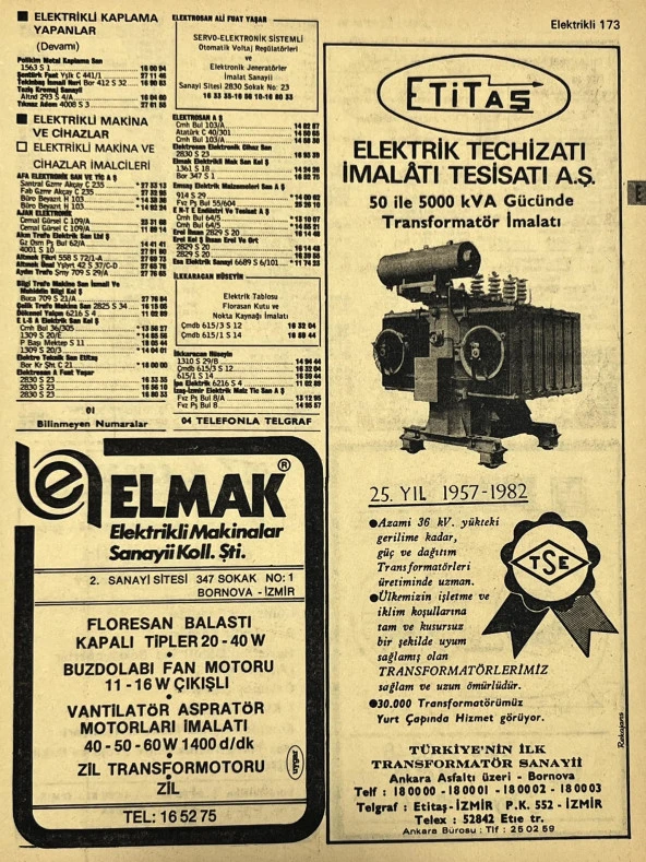 İzmir 1982-1983 Meslek Reklam İlanı Efemera S173 ürün görseli 1