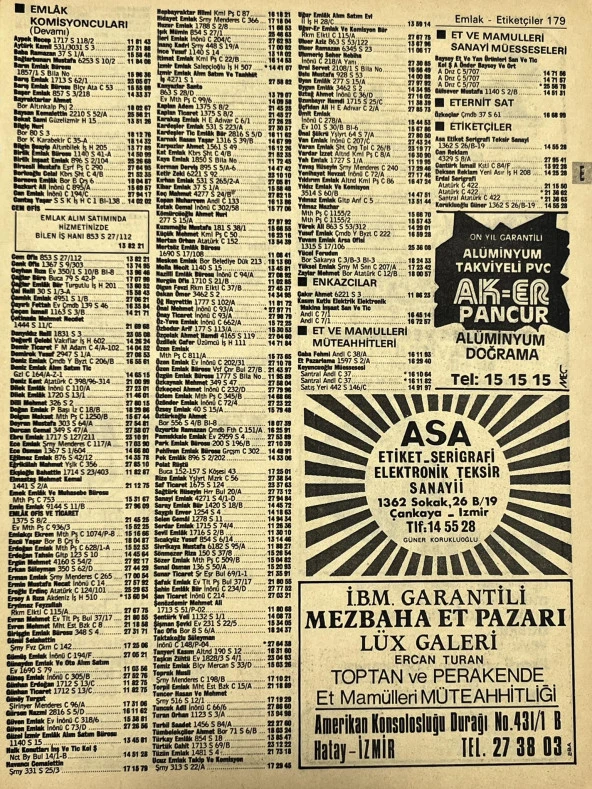 İzmir 1982-1983 Meslek Reklam İlanı Efemera S179 ürün görseli