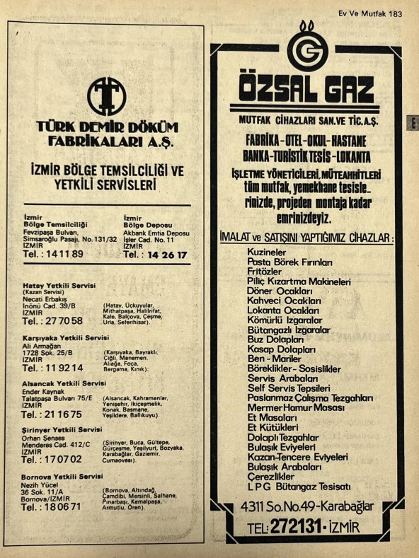 İzmir 1982-1983 Meslek Reklam İlanı Efemera S183 ürün görseli