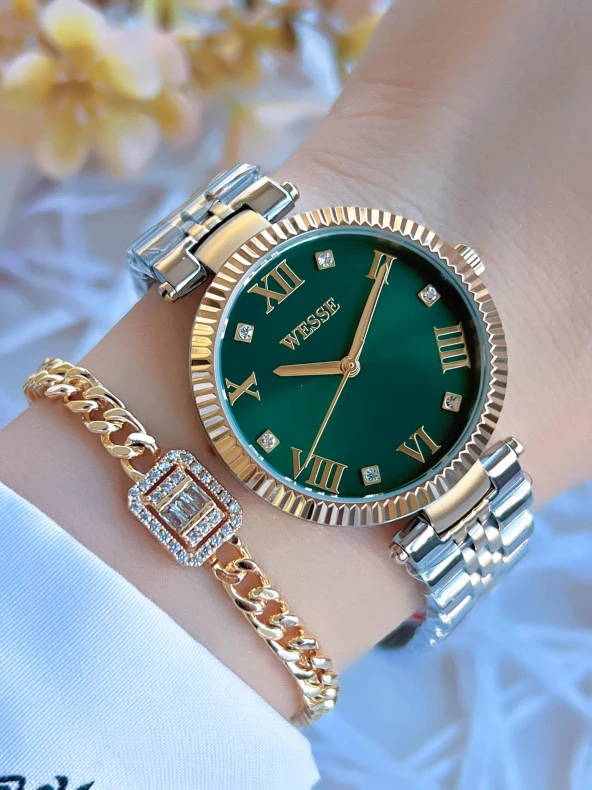 Wesse Elite Çelik Kordon Kararmaz Renk Atmaz Bayan Kol Saati 50Mt Suya Dayanıklı+Bileklik WWL.111905 ürün görseli