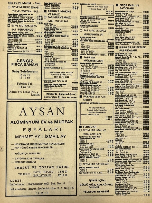 İzmir 1982-1983 Meslek Reklam İlanı Efemera S183 - Resim 2