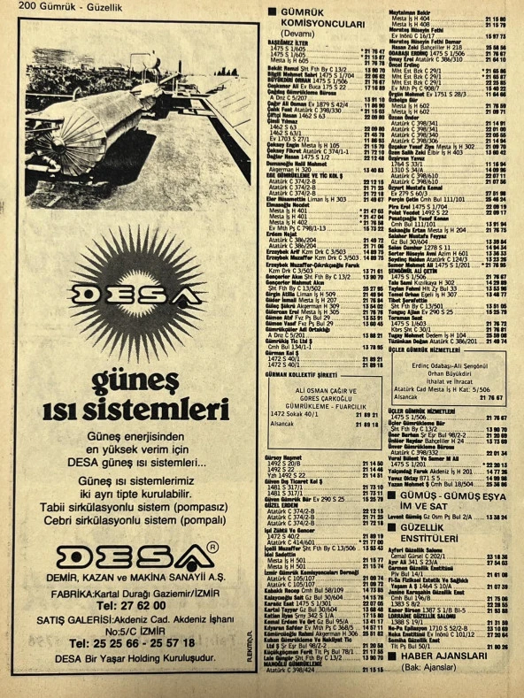 İzmir 1982-1983 Meslek Reklam İlanı Efemera S199 - Resim 2
