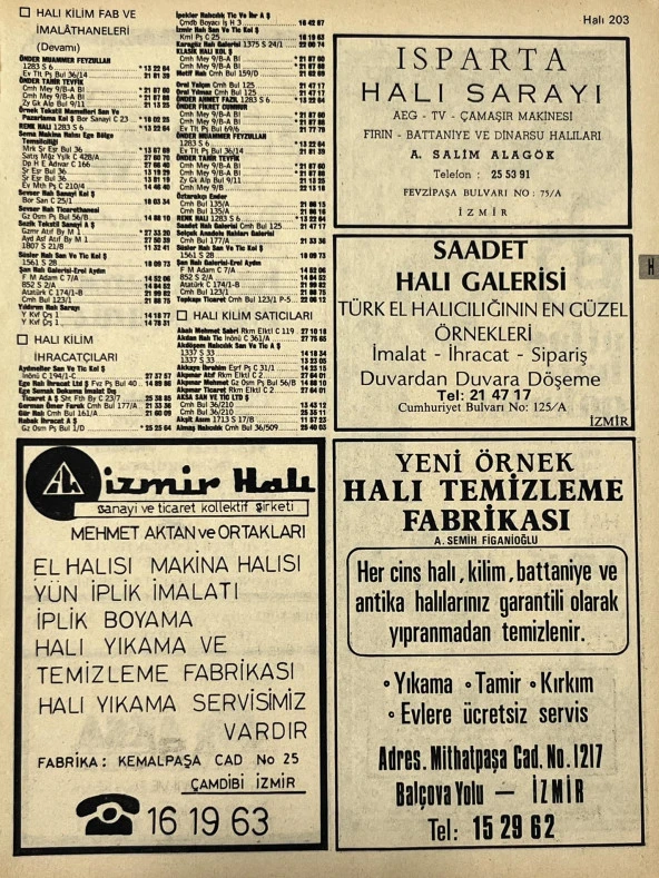 İzmir 1982-1983 Meslek Reklam İlanı Efemera S203