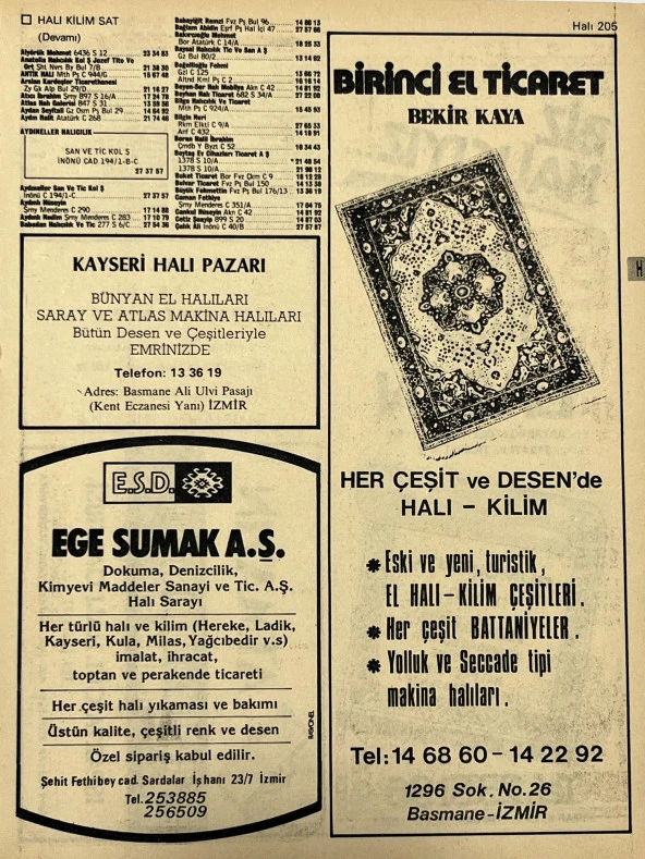 İzmir 1982-1983 Meslek Reklam İlanı Efemera S205