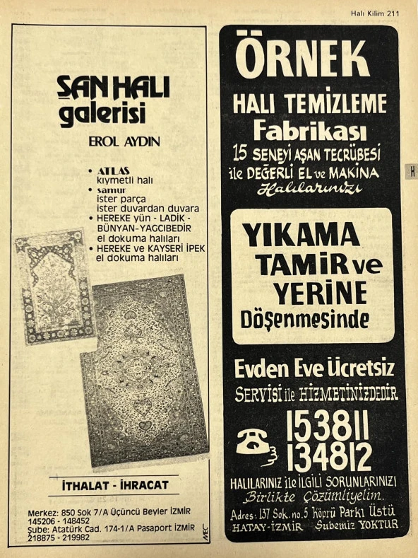 İzmir 1982-1983 Meslek Reklam İlanı Efemera S211 ürün görseli