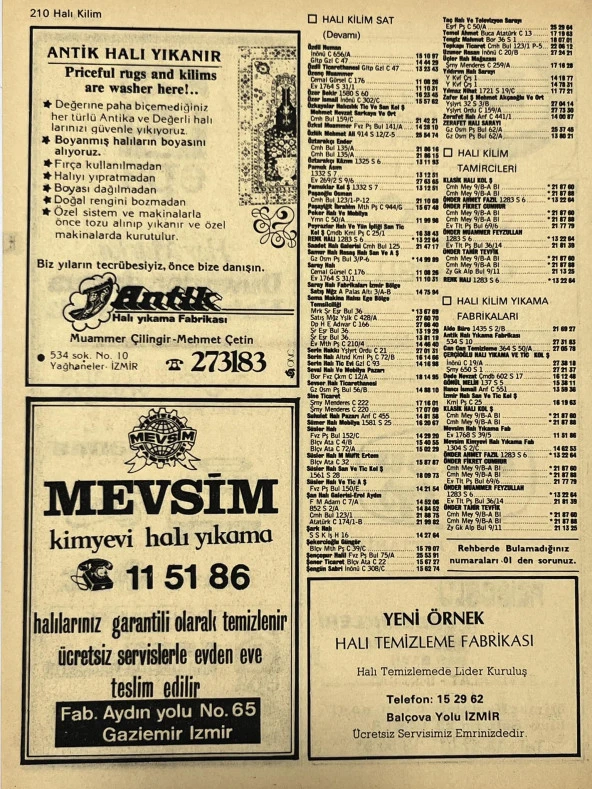 İzmir 1982-1983 Meslek Reklam İlanı Efemera S209 - Resim 2
