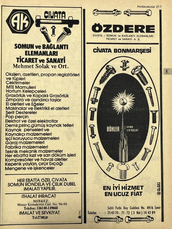 İzmir 1982-1983 Meslek Reklam İlanı Efemera S217 ürün görseli