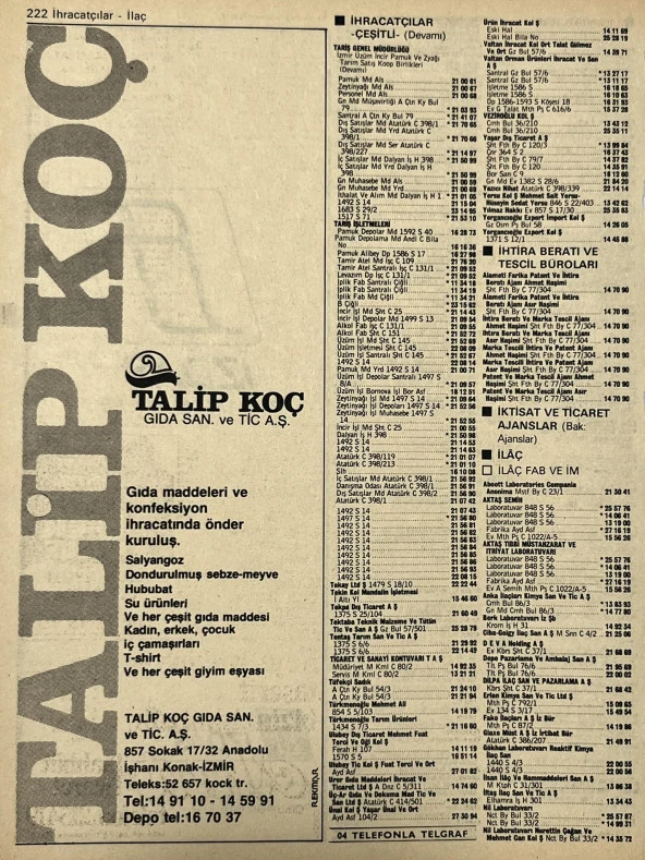 İzmir 1982-1983 Meslek Reklam İlanı Efemera S221 - Resim 2