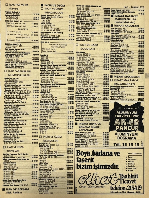 İzmir 1982-1983 Meslek Reklam İlanı Efemera S223 ürün görseli 1