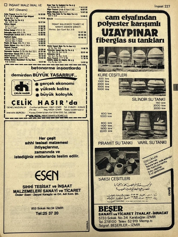 İzmir 1982-1983 Meslek Reklam İlanı Efemera S227 ürün görseli 1