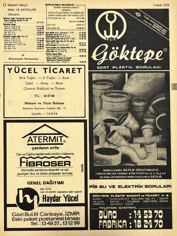 İzmir 1982-1983 Meslek Reklam İlanı Efemera S229 ürün görseli 1