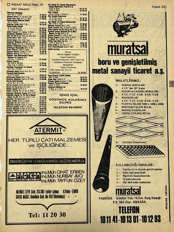 İzmir 1982-1983 Meslek Reklam İlanı Efemera S231 ürün görseli