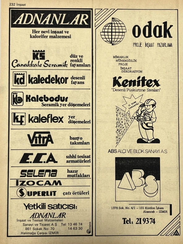 İzmir 1982-1983 Meslek Reklam İlanı Efemera S231 - Resim 2