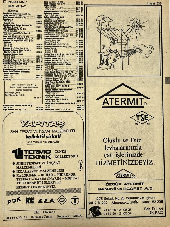 İzmir 1982-1983 Meslek Reklam İlanı Efemera S235 ürün görseli 1