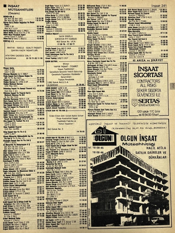 İzmir 1982-1983 Meslek Reklam İlanı Efemera S241 ürün görseli