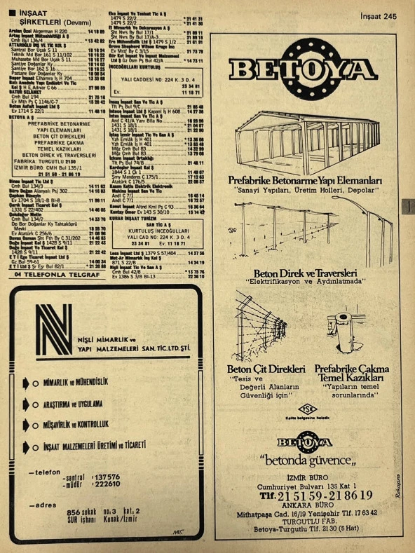 İzmir 1982-1983 Meslek Reklam İlanı Efemera S245