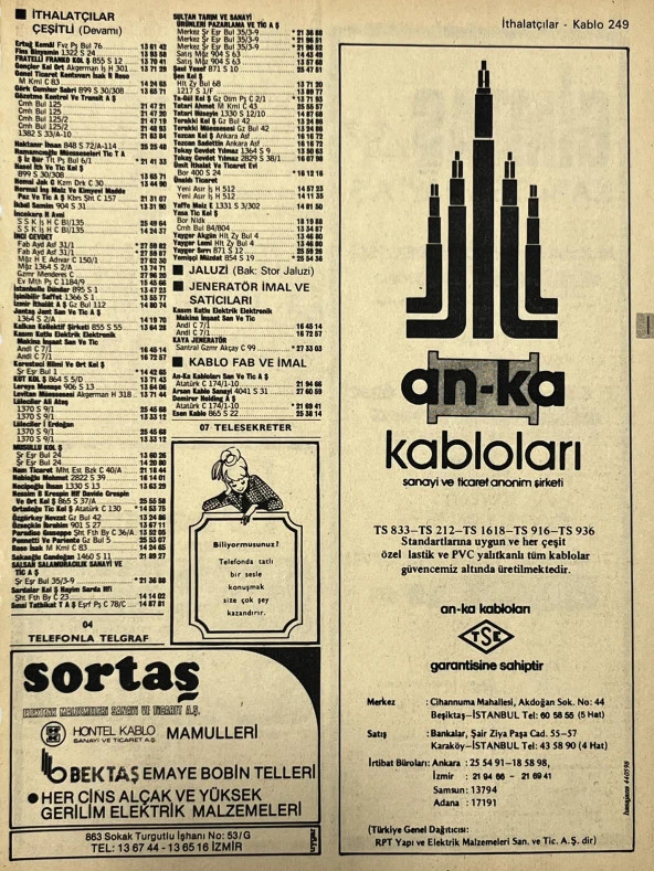 İzmir 1982-1983 Meslek Reklam İlanı Efemera S249 ürün görseli 1