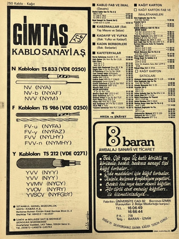 İzmir 1982-1983 Meslek Reklam İlanı Efemera S249 - Resim 2