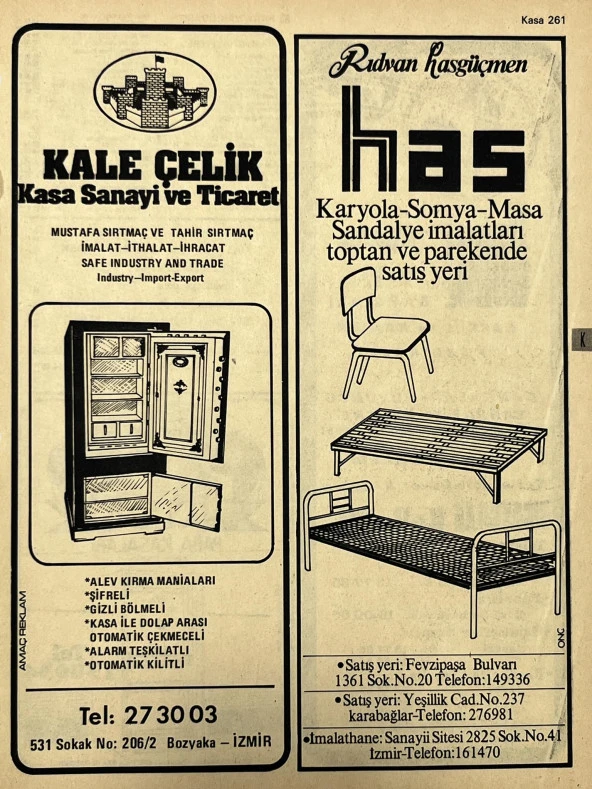 İzmir 1982-1983 Meslek Reklam İlanı Efemera S261 ürün görseli 1