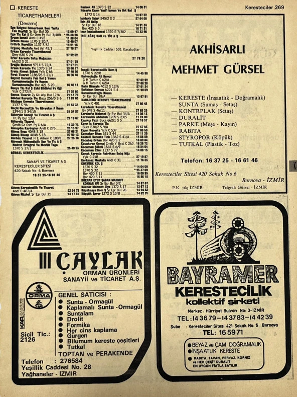 İzmir 1982-1983 Meslek Reklam İlanı Efemera S269 ürün görseli