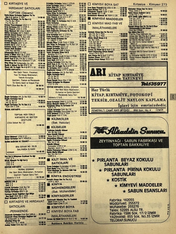 İzmir 1982-1983 Meslek Reklam İlanı Efemera S273 ürün görseli 1