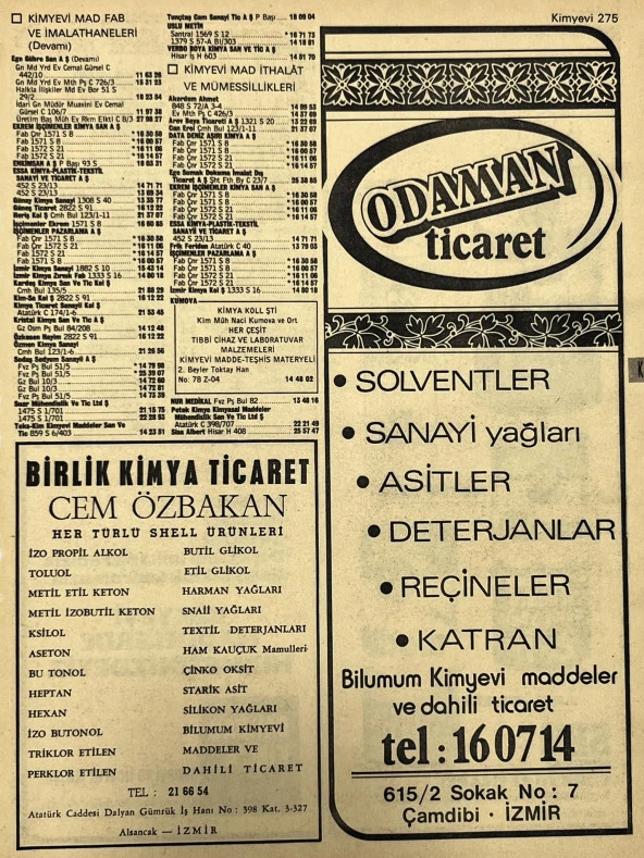 İzmir 1982-1983 Meslek Reklam İlanı Efemera S275 ürün görseli