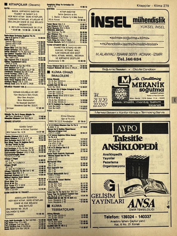 İzmir 1982-1983 Meslek Reklam İlanı Efemera S279 ürün görseli 1