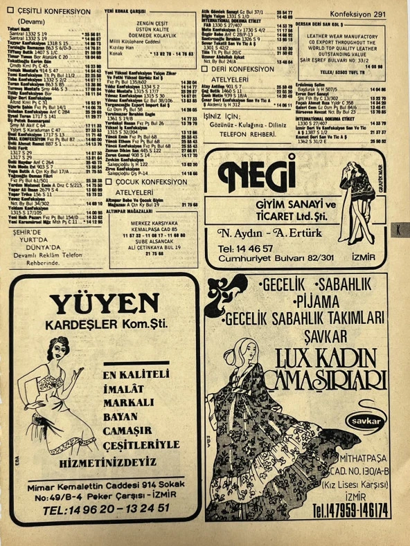 İzmir 1982-1983 Meslek Reklam İlanı Efemera S291