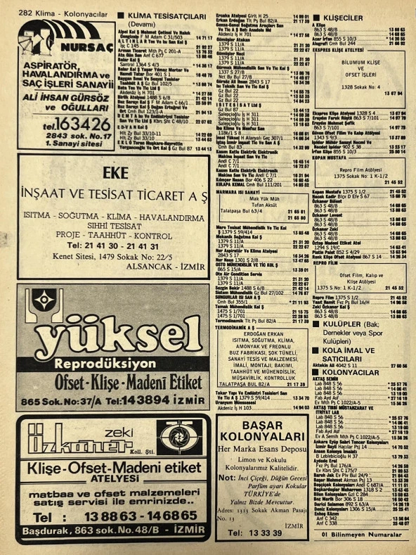 İzmir 1982-1983 Meslek Reklam İlanı Efemera S281 - Resim 2