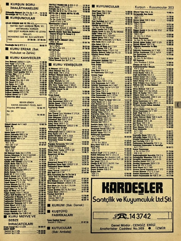 İzmir 1982-1983 Meslek Reklam İlanı Efemera S303 ürün görseli 1