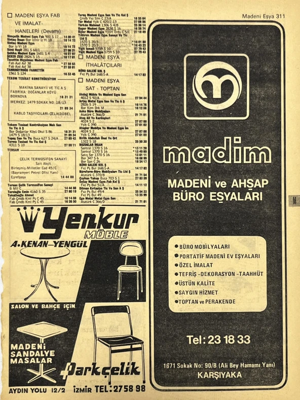 İzmir 1982-1983 Meslek Reklam İlanı Efemera S311 ürün görseli 1