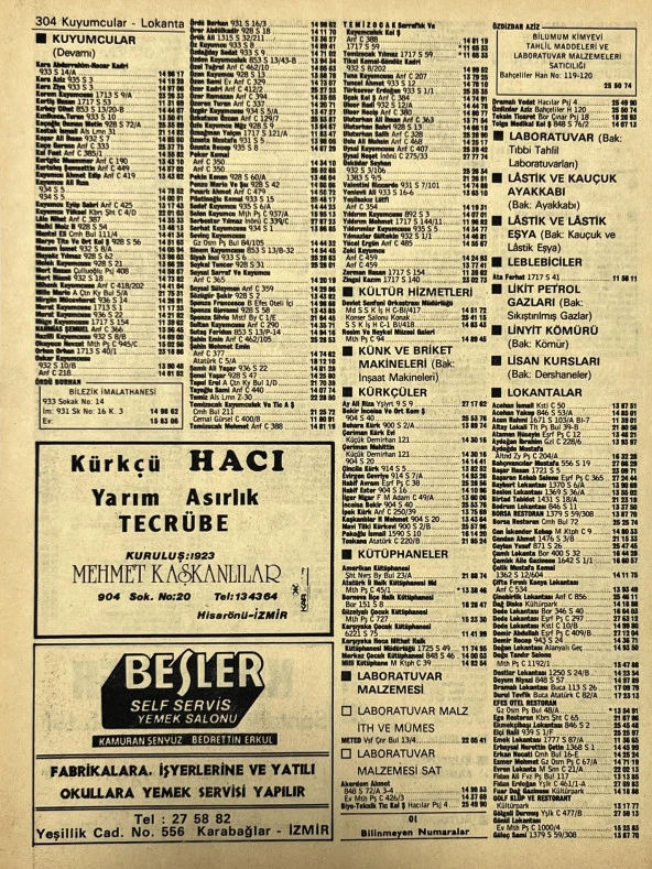 İzmir 1982-1983 Meslek Reklam İlanı Efemera S303 - Resim 2