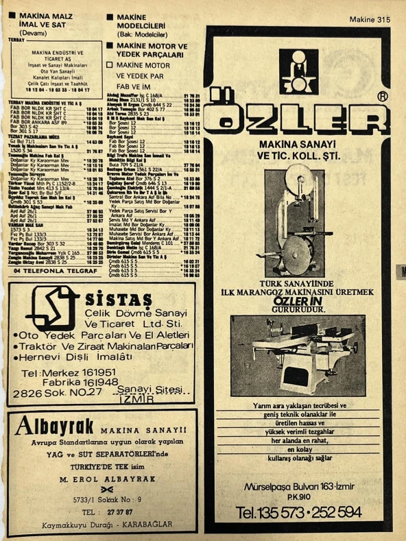 İzmir 1982-1983 Meslek Reklam İlanı Efemera S315 ürün görseli 1