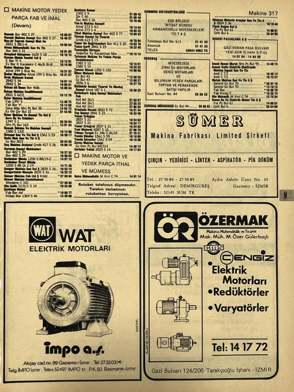İzmir 1982-1983 Meslek Reklam İlanı Efemera S317 ürün görseli 1