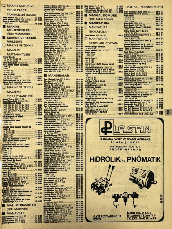 İzmir 1982-1983 Meslek Reklam İlanı Efemera S319