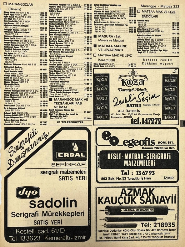 İzmir 1982-1983 Meslek Reklam İlanı Efemera S323 ürün görseli 1