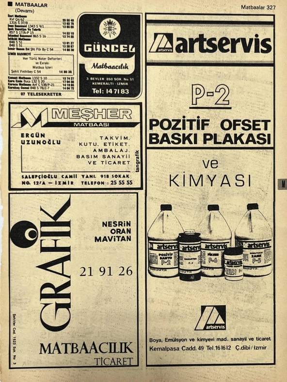 İzmir 1982-1983 Meslek Reklam İlanı Efemera S327 ürün görseli 1