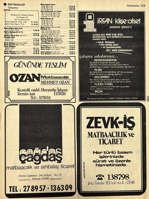 İzmir 1982-1983 Meslek Reklam İlanı Efemera S329 ürün görseli