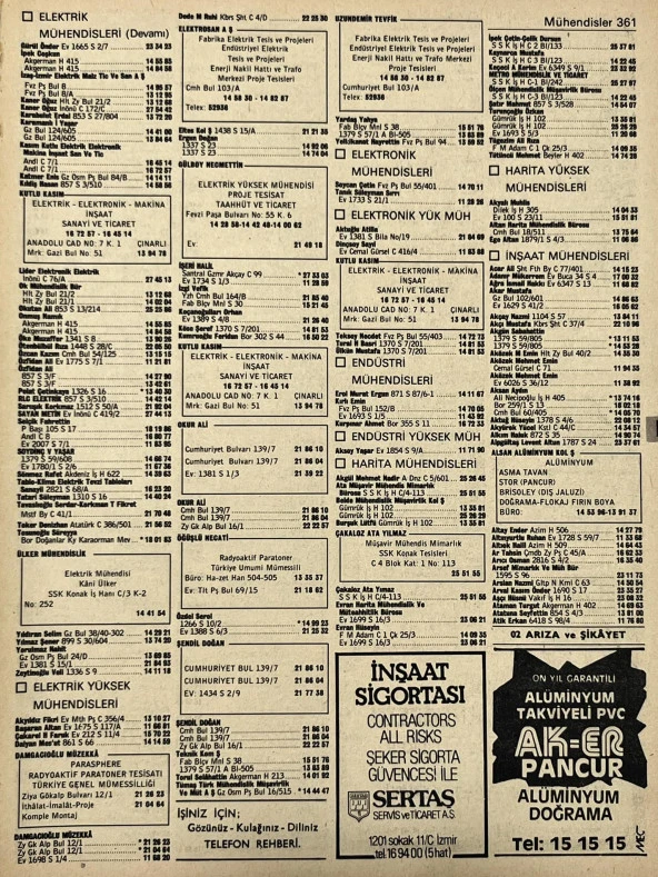 İzmir 1982-1983 Meslek Reklam İlanı Efemera S361 ürün görseli 1