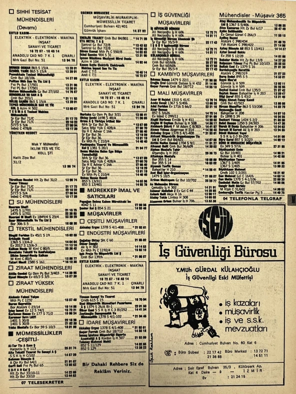 İzmir 1982-1983 Meslek Reklam İlanı Efemera S365 ürün görseli 1