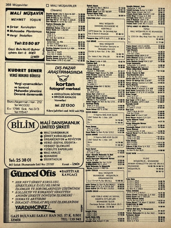 İzmir 1982-1983 Meslek Reklam İlanı Efemera S367 - Resim 2