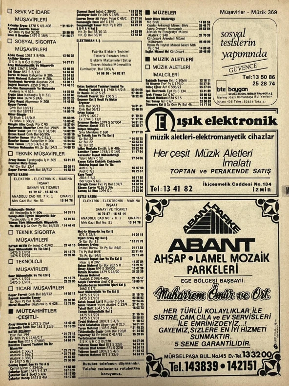 İzmir 1982-1983 Meslek Reklam İlanı Efemera S369 ürün görseli 1