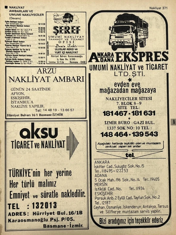 İzmir 1982-1983 Meslek Reklam İlanı Efemera S371 ürün görseli 1