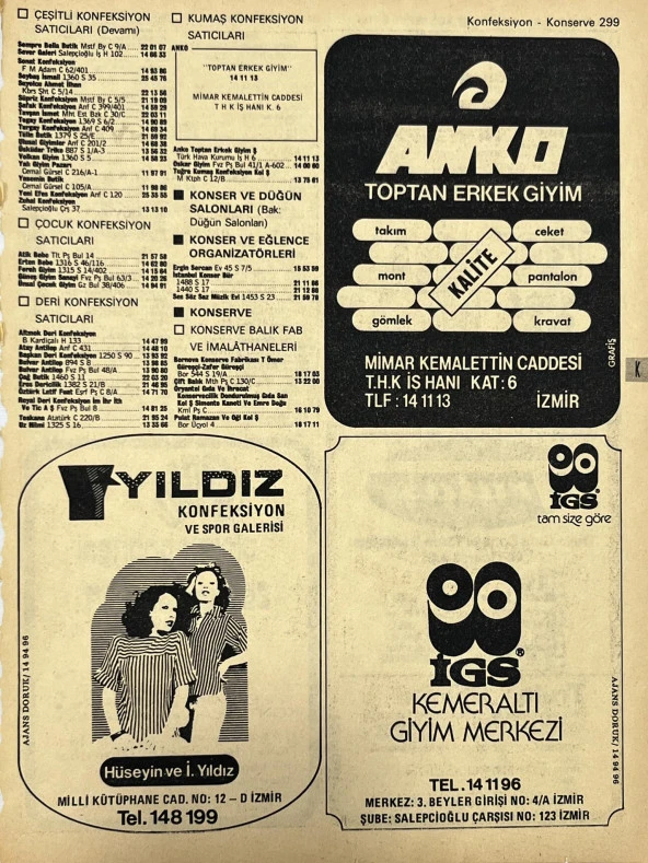 İzmir 1982-1983 Meslek Reklam İlanı Efemera S299 ürün görseli 1