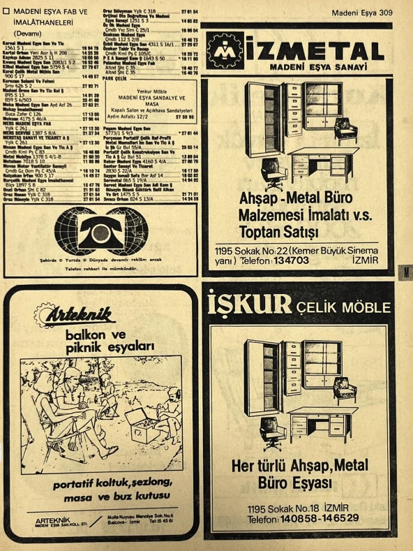 İzmir 1982-1983 Meslek Reklam İlanı Efemera S309 ürün görseli 1